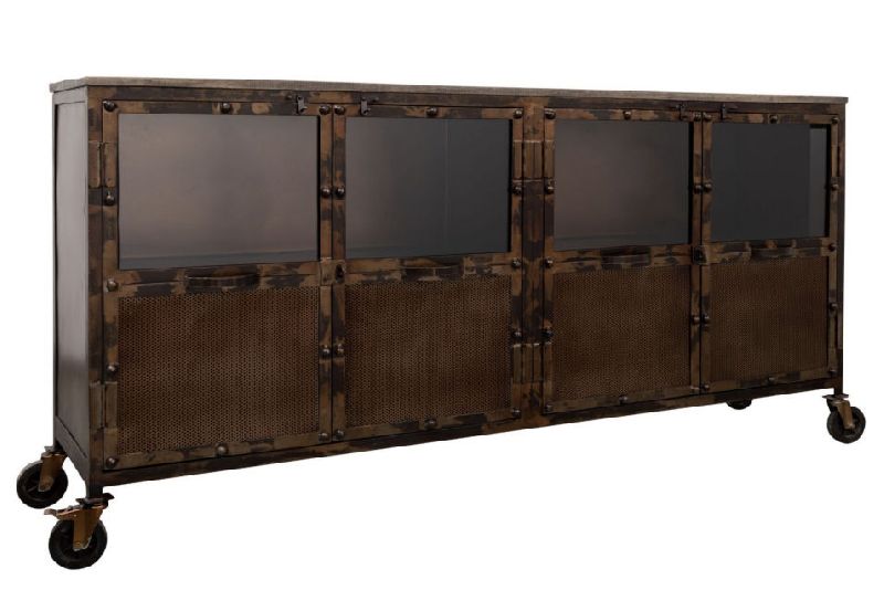 Solid Mango Wood Glass and Iron Sideboard