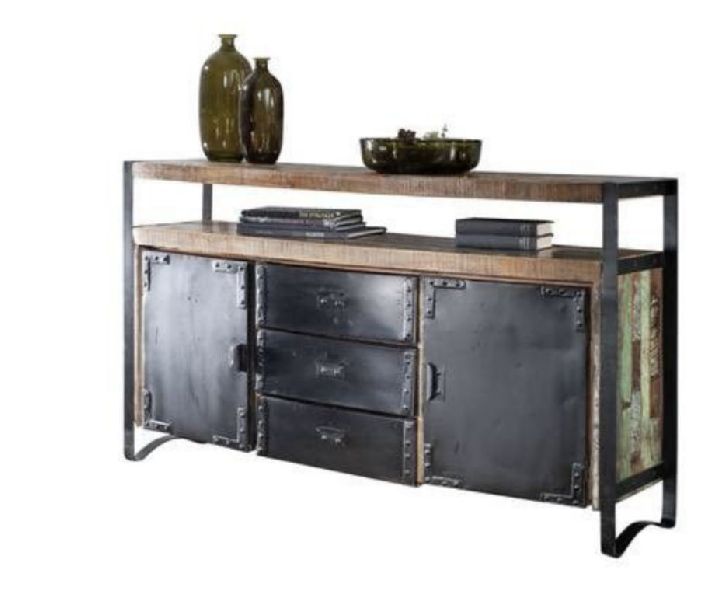 150x43x90 Cm Solid Waste Wood and Iron Sideboard
