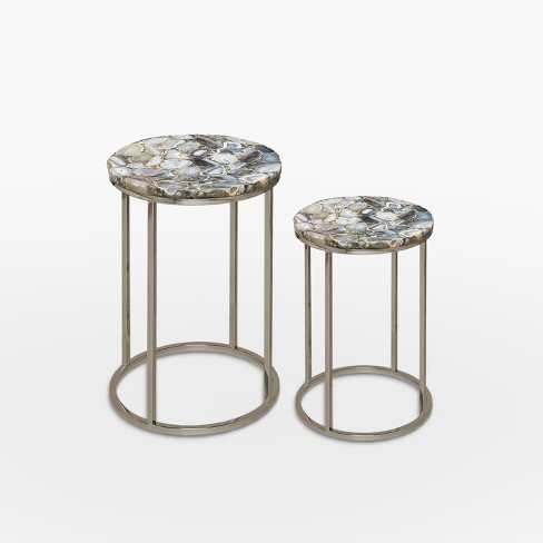Polished Agate Nesting Table, for Restaurant, Office, Hotel, Home, Color : Multicolor