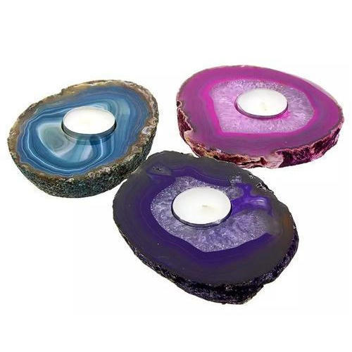 Polished Agate Tea Light Holder, for Coffee Shop, Holiday Gifts, Home Decoration, Feature : Attractive Designs