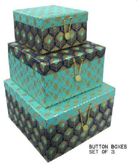 Paper Button Boxes(Set of 3), for Gifting, Storage, Pattern : Printed