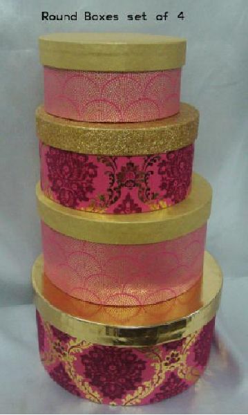 Paper Round Boxes(Set of 4), for Gifting, Packaging, Color : Multicolor