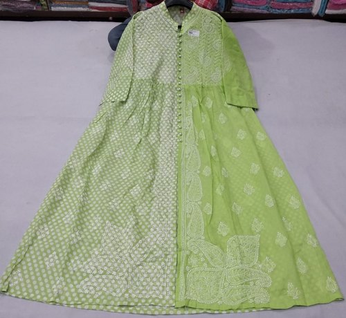 Yog Cotton Ladies Chikan Gown, Occasion : Party wear