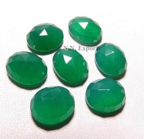 Green Onyx Rose Cut Oval Gemstone