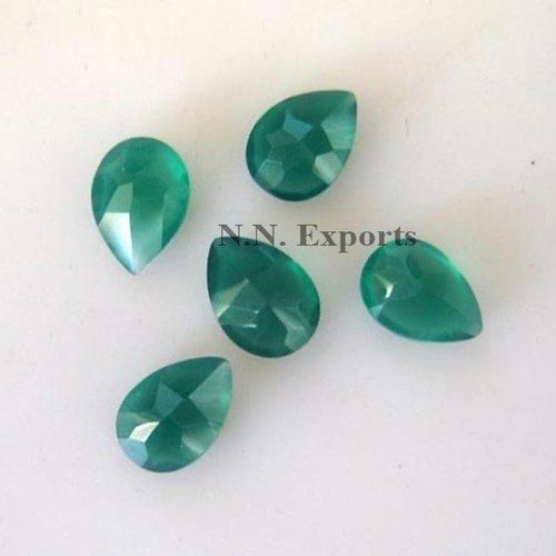 Green Onyx Rose Cut Pear Gemstone