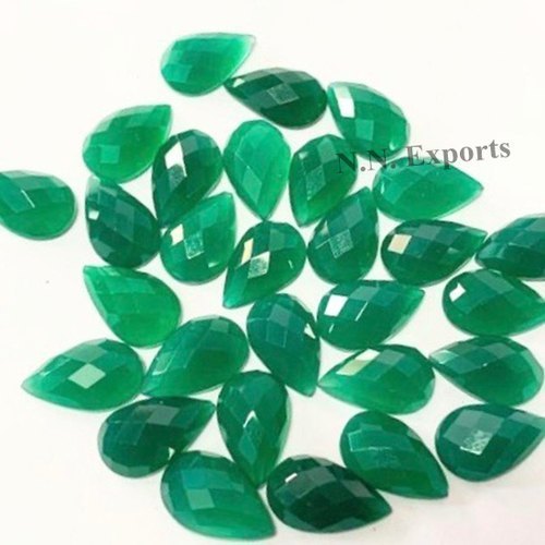 Green Onyx Rose Cut Pear Gemstone