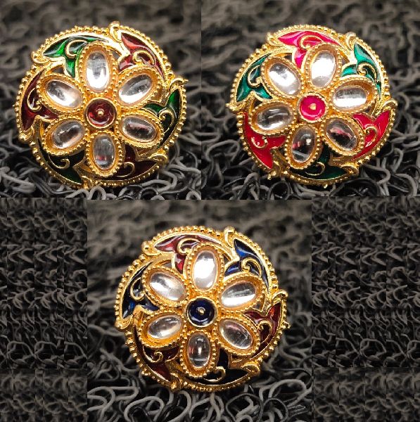 ANTIQUE FINISH BRASS KUNDAN ROUND RING, Feature : Durable, Good Quality, Shiny Look, Unique Designs