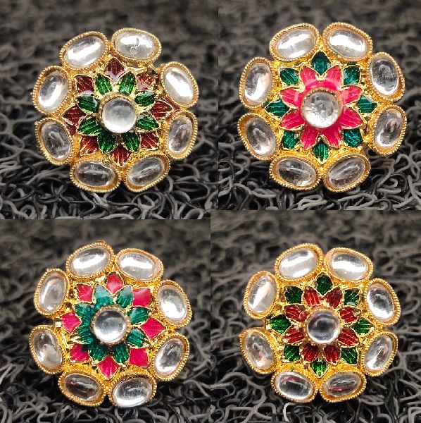 FOXES ANTIQUE FINISH BRASS MEENA KUNDAN RING, Occasion : Festival Wear, Party Wear, Wedding Wear