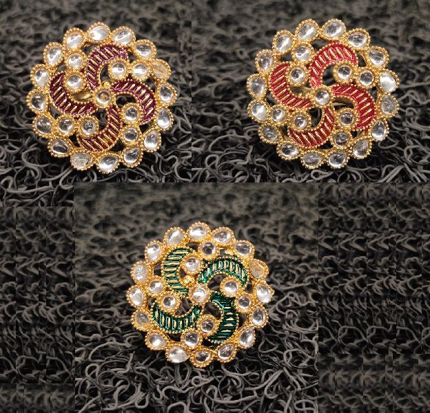 ANTIQUE FINISH BRASS Traditional Kundan Finger Ring, Feature : Durable, Good Quality, Perfect Shape
