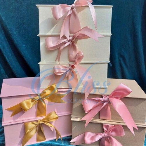 Rectangular Kappa or MDF Ribbon Gift Box, Color : White, Pink .