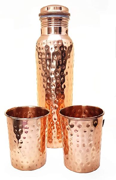 COPPER BOTTLE & GLASS SET HAMMERED, for Healthy way of storing water