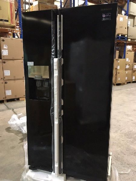 L Side-by-Side Door Refrigerator (Black Glass Door)