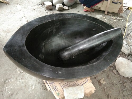 48 Inch Black Narmada Stone Boat Shape Kharal