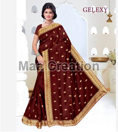Gelexy Silk Embroidered Saree, Occasion : Party Wear