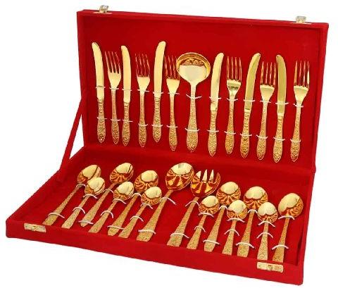 Gold Plated Brass Cutlery Set, for Kitchen Use, Feature : Fine Finishing, Perfect Design