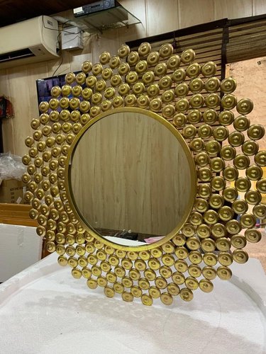 Round Polished Golden Decorative Mirror, for Household, Feature : Good Quality