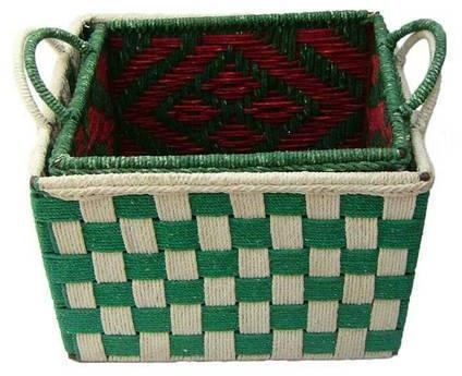 Fabric Rope Designer Iron Basket, for Home, Hotel, etc, Color : Green White