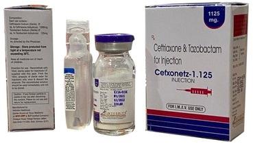Ceftriaxone and Tazobactam Injection, Packaging Size : 1125mg Vial +10 ml Wfi