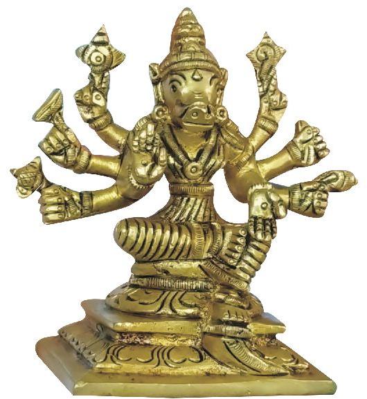 S960628 - Varahi Barahi Statue Sculpture Varagi Figurine Murthi Idol in Brass 3.5 Inch 500 Grams