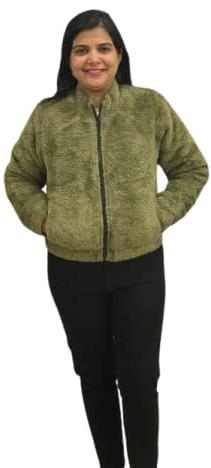 WOMENS WINTER STYLISH FUR JACKETS GREEN SHERPA