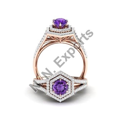 925 Sterling Silver Amethyst Ring, Size : 6mm