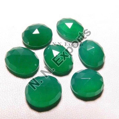 Green Onyx Rose Cut Oval Gemstone, for Used making Jewellery