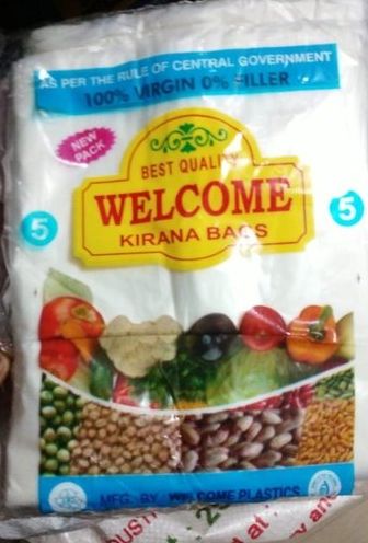 Plain Welcome Plastic Kirana Bags, for Grocery