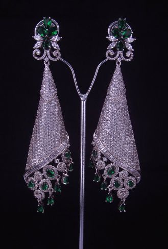 Brass Made White Coloured With Party Wear Designer Work Captivating CZ  Earrings Studded With Cubic Zirconia