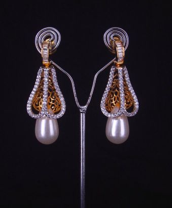 Polished Cubic Zirconia Pearl Drop Cz Earrings, Feature : Fine Finishing, Good Quality, Light Weight