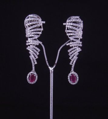 Polished Cubic Zirconia Red Stone Cz Earrings, Feature : Fine Finishing, Good Quality, Unique Designs