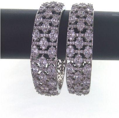 Polished Cubic Zirconia Silver CZ Bangles, Packaging Type : Wooden Box