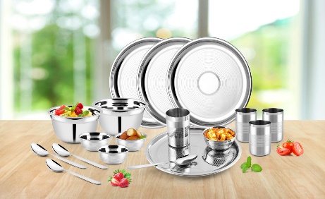 Round Stainless Steel 26 Pcs Dinner Set, for Home Use, Restaurant, Pattern : Plain