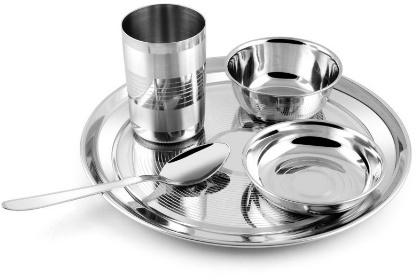 Round Stainless Steel 5 Pcs Dinner Set, for Home Use, Restaurant, Technics : Machine Made