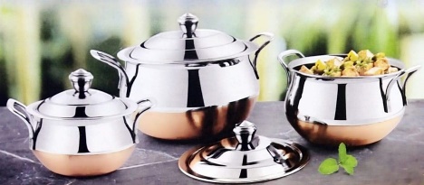 Polished Copper Bottom Handi, for Cooking Use, Color : Brown, Silver