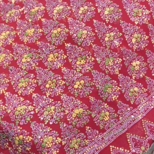 Cotton Chikan Hand Embroidery Fabric, Color : Maroon