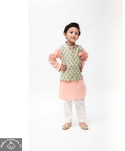 Baby Boy Kurta Pajama Jacket Set, Color : Peach, Green