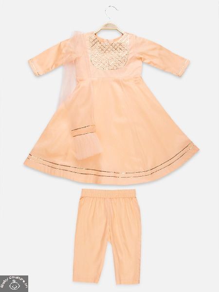  Gota Girls Anarkali Suit, Color : Peach