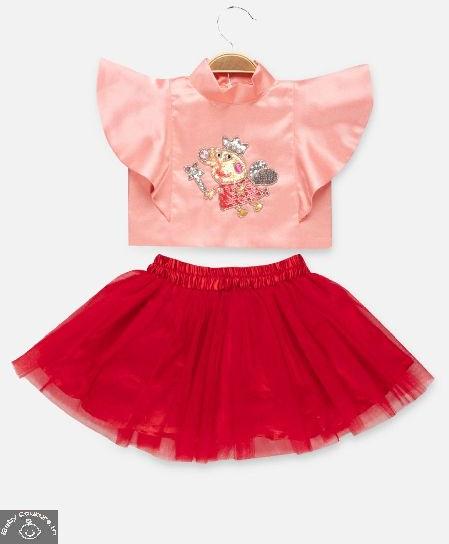 Peppa Pig Girls Skirt Top, Color : Peach, Red