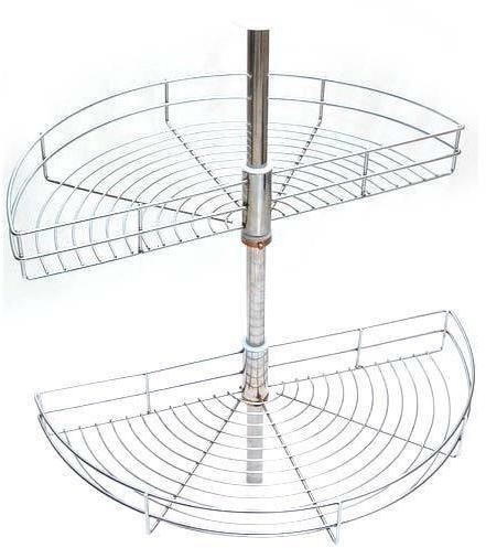 Stainless Steel Wire Carousel Corner Basket, Color : Silver