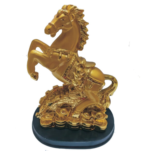 Golden Lucky Horse on Coins and Ingot with Steps of Success 8 Inch 540Grams – S912807