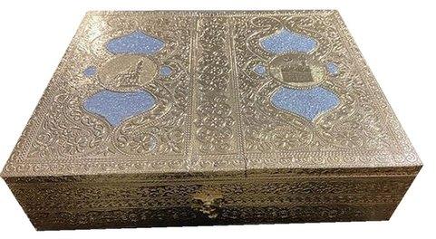 Blue & Silver Rectangular Quran Box, for Storage, Style : Antique
