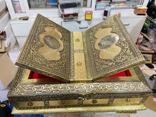 Rectangular Polished Wood Folding Quran Box, for Storage, Style : Antique