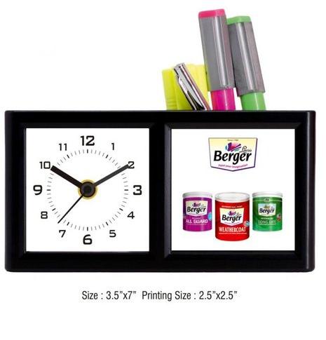 Table Clock Pen Stand, Shape : Square