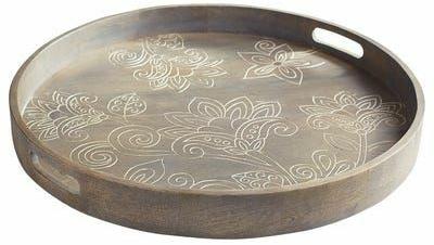 Polished Wooden Round Tray, for Serving, Size : Standard