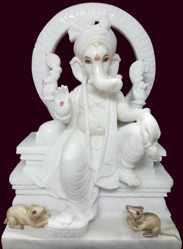 12 Inch POP Ganesha Statue, for Home Decor, Color : White