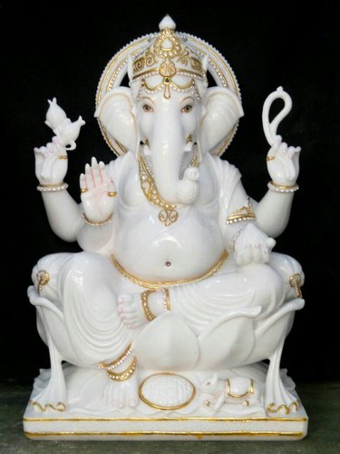 15 Inch POP Ganesha Statue, for Home Decor, Color : White