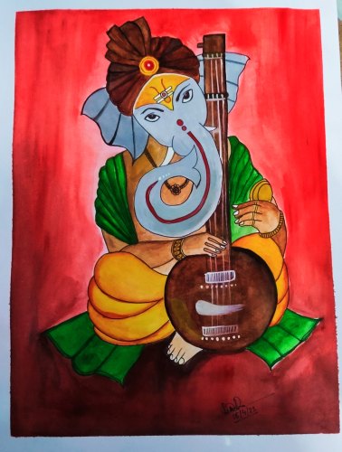 24 Inch A4 Paper Ganesha Colored Painting