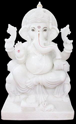 8 Inch POP Ganesha Statue, for Home Decor, Color : White