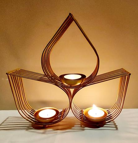 3 Pan Design Tea Light Holder, for Home Decoration, Feature : Durable, Perfect Finish