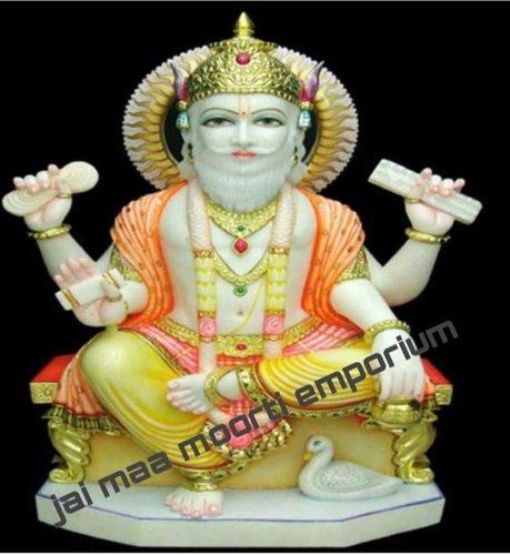 Marble Lord Brahma Statue, Color : White
